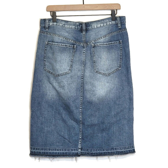 Free People We The Free Suzanne Distressed Blue Denim Skirt A Line Midi Size 30 - Picture 6 of 13